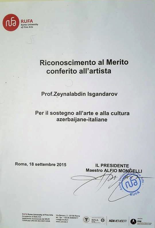 Azərbaycanlı heykəltəraş İtaliyada Fəxri Professor oldu