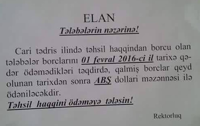 Təhsil haqları yalnız manatla ödənilir -  Universitetdən açıqlama