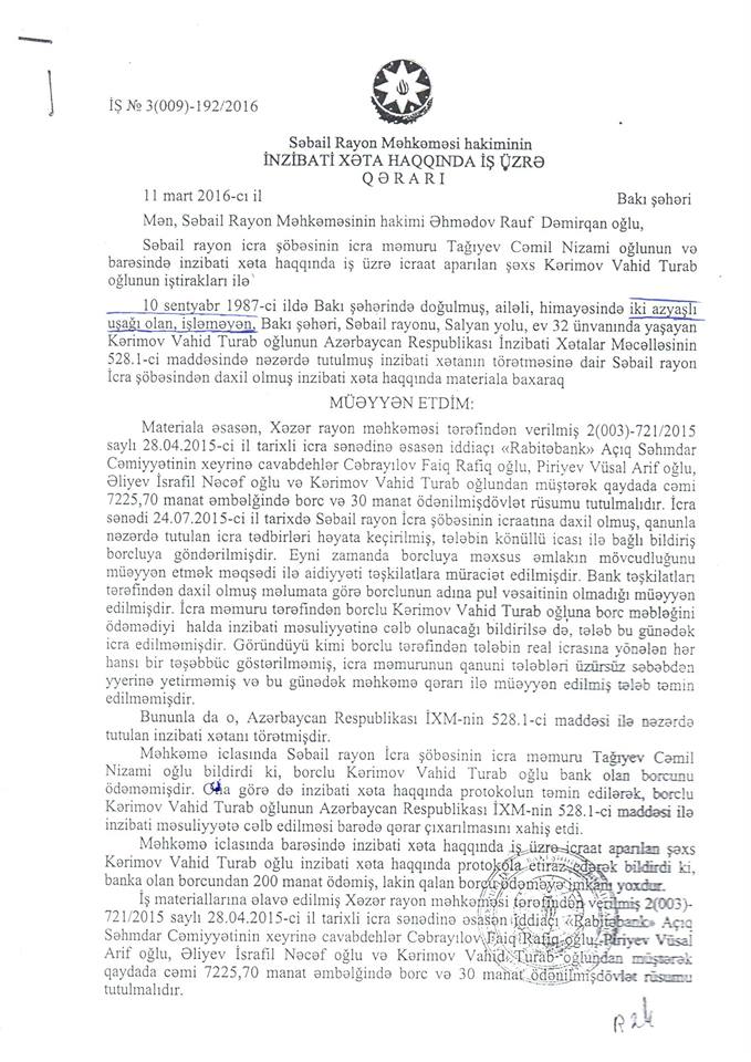 Azərbaycanda kredit götürənə zamin duran həbs edildi