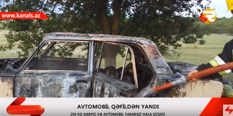 İçi qarpızla dolu avtomobil yandı  -  Fotolar