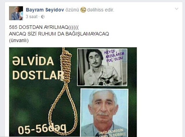 Azərbaycanlı m&uuml;əllim status yazdı, &ouml;z&uuml;n&uuml; asdı - Fotolar