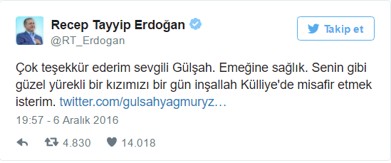 Ərdoğan tvitterdə izləyicisinin mesajına cavab verib - Foto