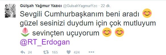 Ərdoğan tvitterdə izləyicisinin mesajına cavab verib - Foto